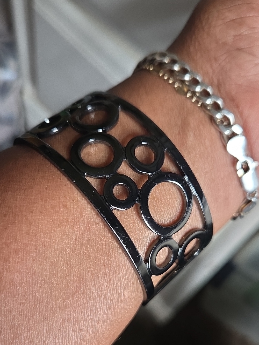 Black Open Circle Cuff Bracelet